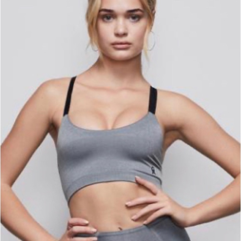(A2) Good American Grey and Navy Shiny Rib Triple Strap, Size 0, NWT
